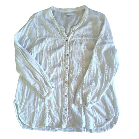 American Eagle 2015 White Crochet Lace Long Sleeve Button Up Shirt XL - Picture 3 of 13